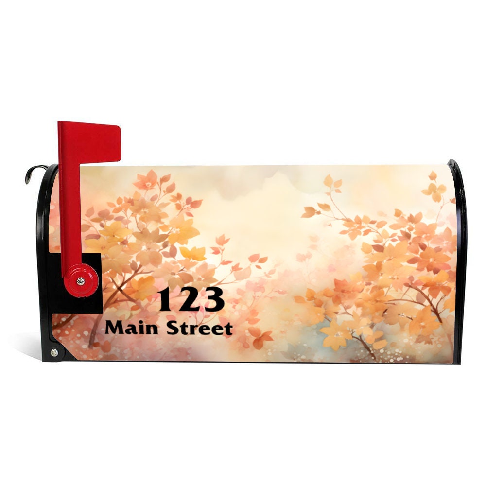 Custom Address Mailbox Covers Magnetic, Autumn Watercolor Mailbox Cover, Personalized Mailbox Cover, Waterproof Canvas Mailbox Sticker