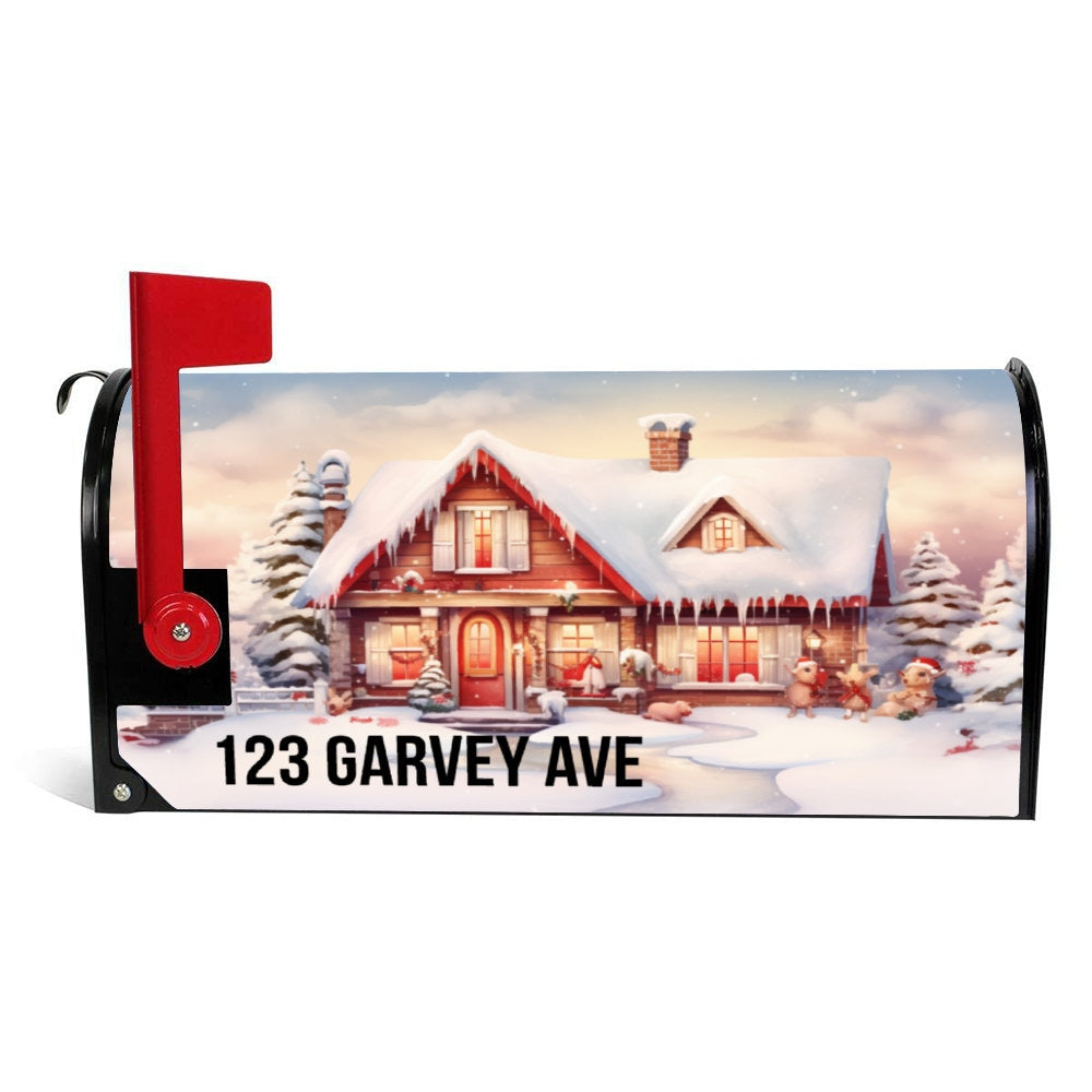 Custom Address Mailbox Covers Magnetic,Winter Christmas Theme Mailbox Cover, Personalized Magnetic, Waterproof Canvas Mailbox Sticker