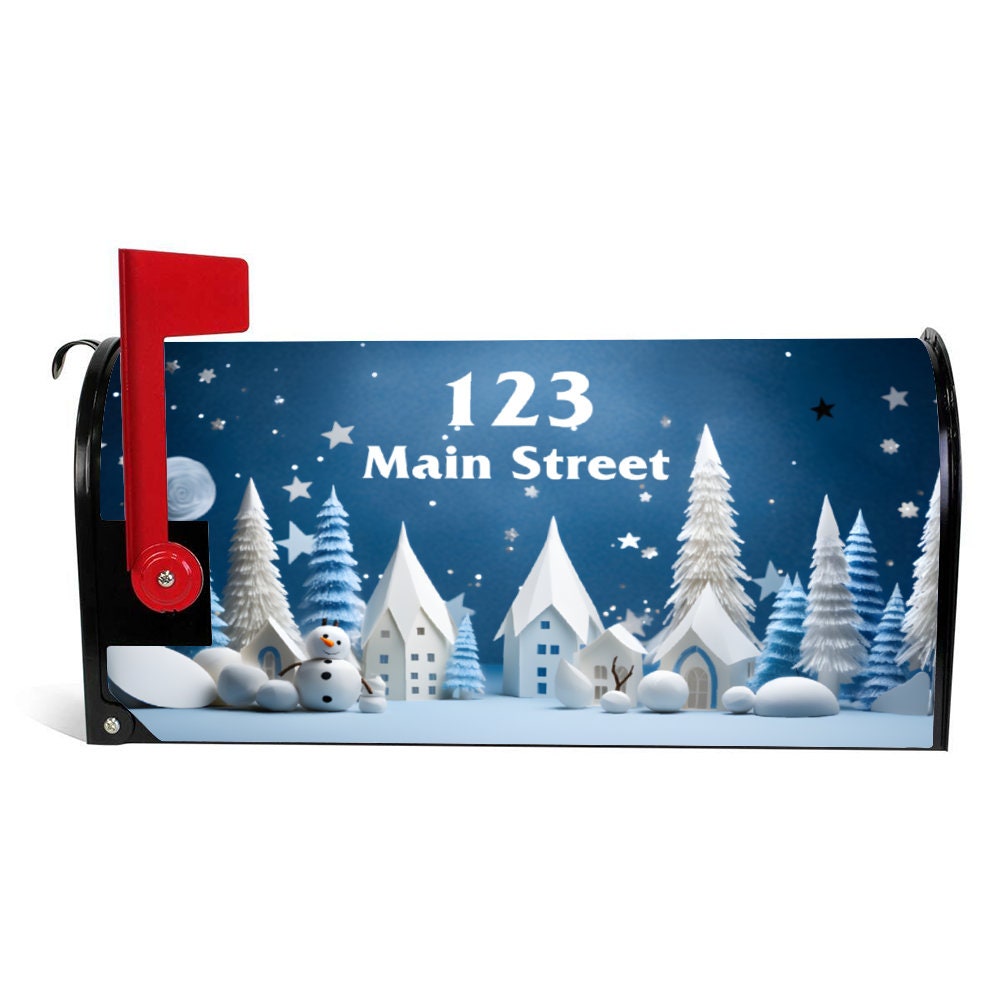 Custom Address Mailbox Covers Magnetic, 3D Winter Holiday Theme Mailbox Cover, Personalized Magnetic, Waterproof Canvas Mailbox Sticker