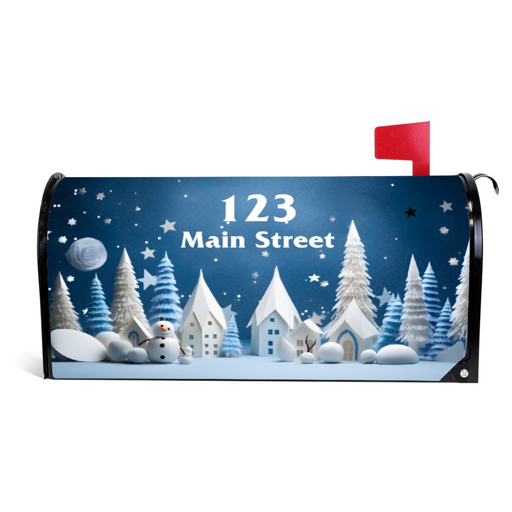 Custom Address Mailbox Covers Magnetic, 3D Winter Holiday Theme Mailbox Cover, Personalized Magnetic, Waterproof Canvas Mailbox Sticker