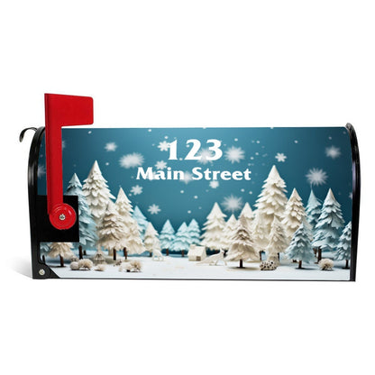 Custom Address Mailbox Covers Magnetic, 3D Winter Christmas Tree Mailbox Cover, Personalized Magnetic, Waterproof Canvas Mailbox Sticker