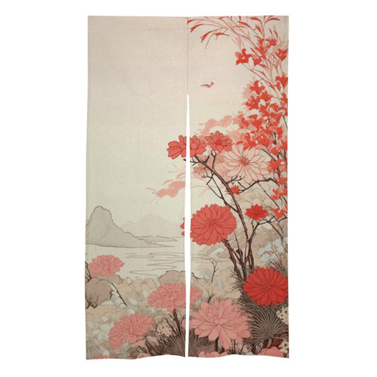 Japanese Wild Flower Landscape Noren, Japanese Doorway Curtain, Japanese Traditional Noren, Room Divider, Door Curtain