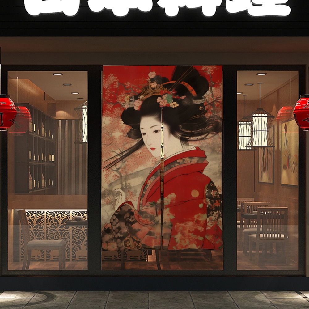 Artistic Japanese Traditional Geisha Noren, Vintange Japanese Noren, Japanese Kimono Door Curtain, Kimono decoration, Doorway Curtain