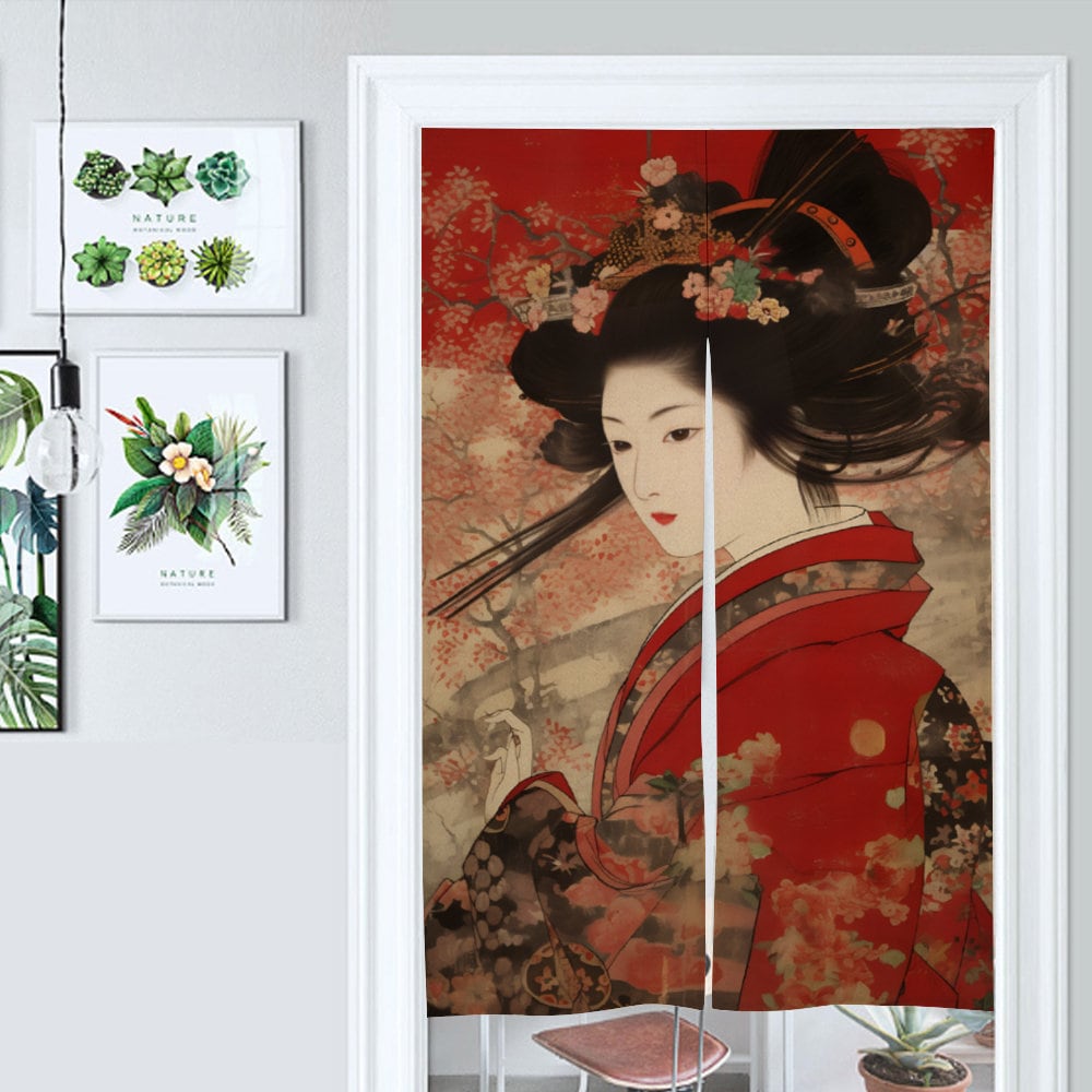 Artistic Japanese Traditional Geisha Noren, Vintange Japanese Noren, Japanese Kimono Door Curtain, Kimono decoration, Doorway Curtain