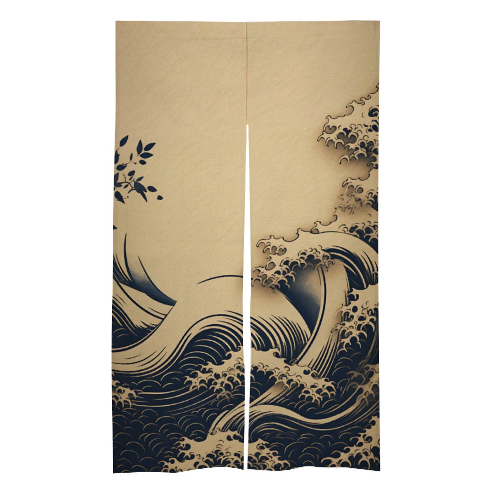 Japanese Noren, Japanese Doorway Curtain, Japanese Traditional Noren Curtain, Japanese ukiyo-e Style Wave curtain, Door Curtain