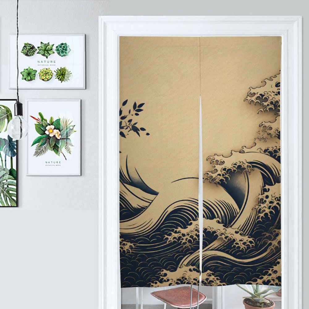 Japanese Noren, Japanese Doorway Curtain, Japanese Traditional Noren Curtain, Japanese ukiyo-e Style Wave curtain, Door Curtain