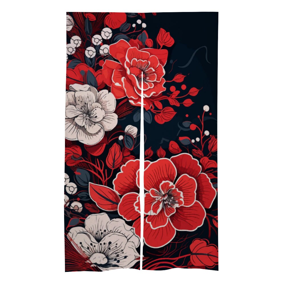 Japanese Floral Noren Curtain - Japanese Traditional Pattern Room Divider for Home Decoration - Japanese Noren, Japanese Door Curtain