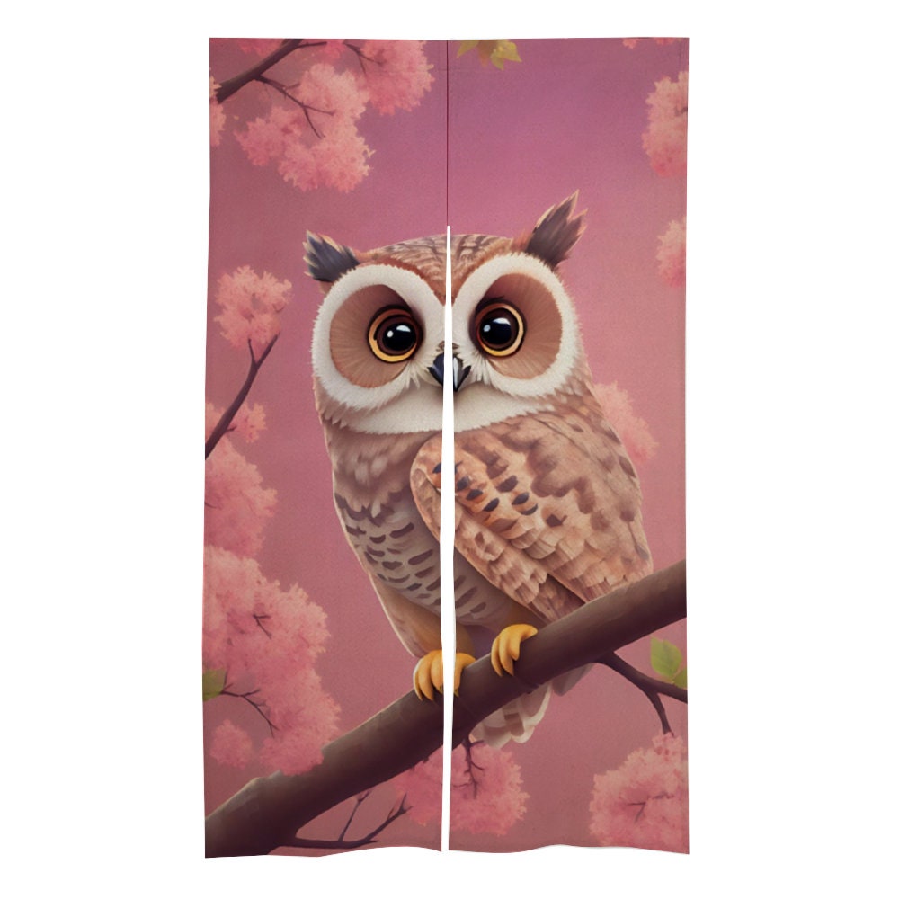 Japanese Noren Curtain, Cute Owl Doorway Curtain, Pink Owl Noren Japanese Curtain, Animal Lover Decoration, Room Divider, Japan Decor