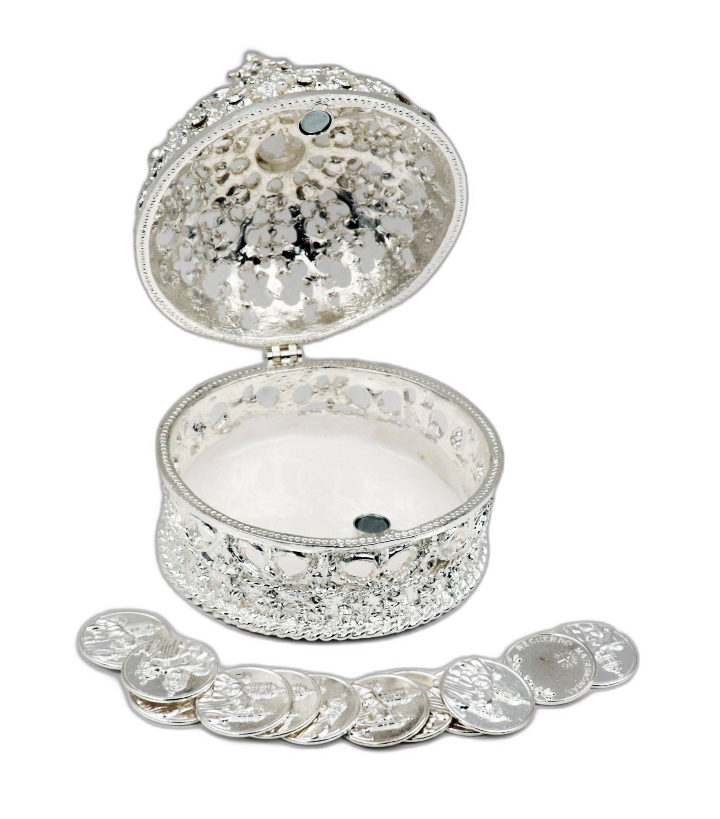 Wedding Arras, Elegant Silver Crown Wedding Arras with 13 coins set, Ring Box, Arras de Boda