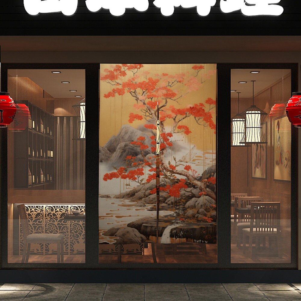 Japanese Vintage Landscape Noren Curtain, Doorway Curtain, Japanese Traditional Noren Curtain, Doorway Curtain