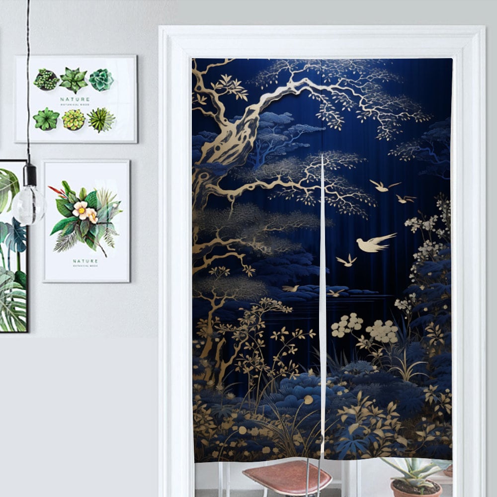 Japanese Indigo Classic Landscape Noren Curtain - Room Divider for Home Decor - Japanese Noren - Doorway Curtain - Kyoto Door Curtain