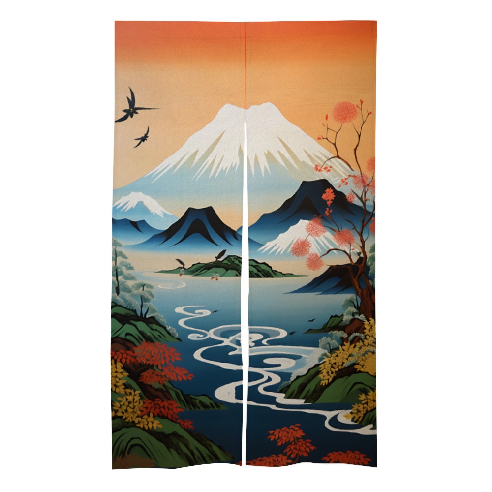 Japanese Mt Fuji Noren, Japanese Door Curtain, Japanese Landscape Pattern Hemp Curtain, Mount Fuji curtain, Door Curtain, Room Divider