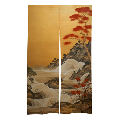 Japanese Gold Waterfall Vintage Landscape Noren Curtain, Doorway Curtain, Japanese Traditional Noren Curtain, Door Curtain, Kitchen Curtain