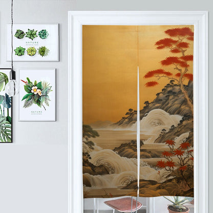 Japanese Gold Waterfall Vintage Landscape Noren Curtain, Doorway Curtain, Japanese Traditional Noren Curtain, Door Curtain, Kitchen Curtain