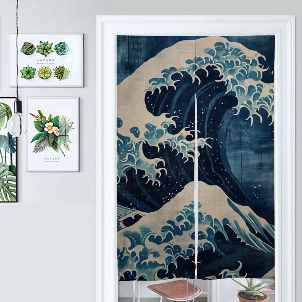Japanese Ukiyo-e Noren, Japanese Vintage Doorway Curtain, Japanese Traditional Noren Door Curtain, Japanese Wave curtain, Japan Great Wave