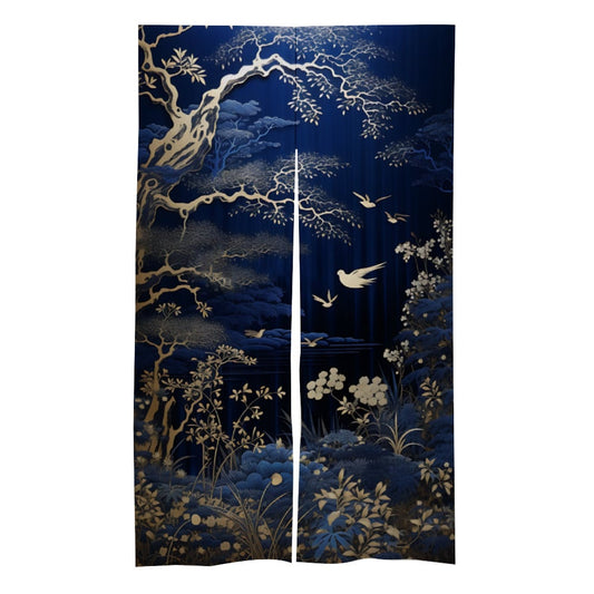 Japanese Indigo Classic Landscape Noren Curtain - Room Divider for Home Decor - Japanese Noren - Doorway Curtain - Kyoto Door Curtain