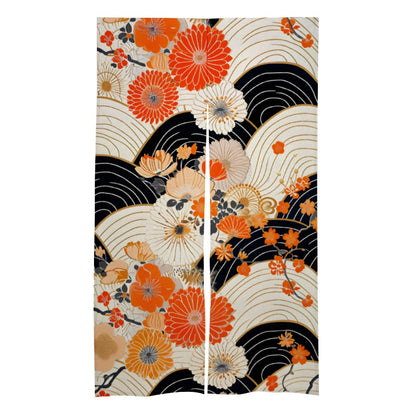 Japanese Floral Noren Door Curtain - Japanese Flower Pattern Room Divider for Home Decoration - Japanese Noren, Japanese Door Curtain
