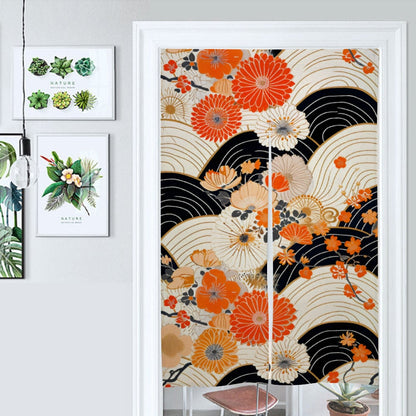 Japanese Floral Noren Door Curtain - Japanese Flower Pattern Room Divider for Home Decoration - Japanese Noren, Japanese Door Curtain