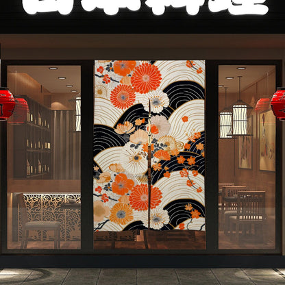 Japanese Floral Noren Door Curtain - Japanese Flower Pattern Room Divider for Home Decoration - Japanese Noren, Japanese Door Curtain