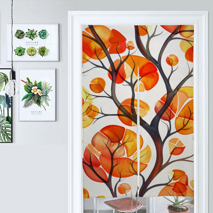 Japanese Noren, Abstract Orange Leaves Tree Noren Curtain, Doorway Decoration, Doorway Curtain, Room Divider, Kitchen doorway Curtain