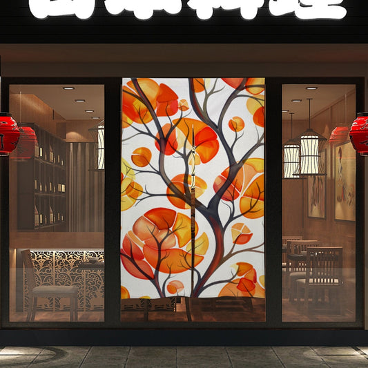 Japanese Noren, Abstract Orange Leaves Tree Noren Curtain, Doorway Decoration, Doorway Curtain, Room Divider, Kitchen doorway Curtain