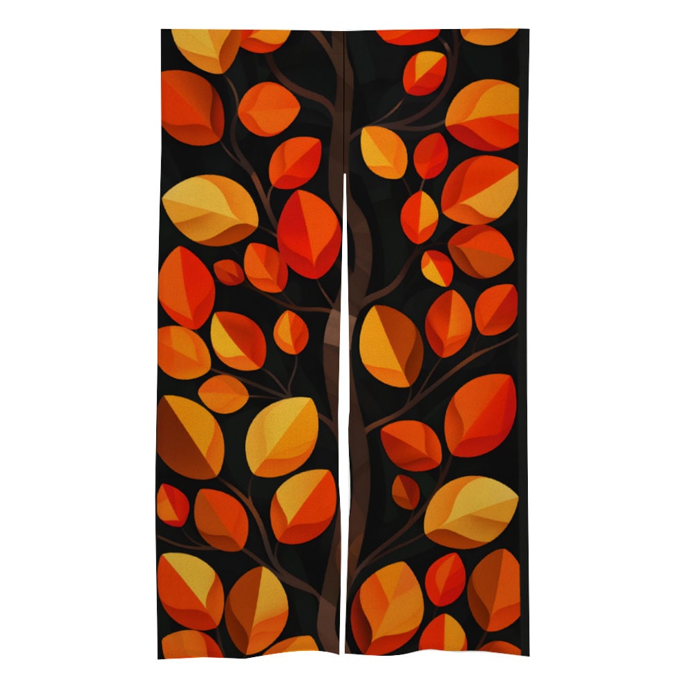 Black Japanese Noren, Abstract Fall Leaves Tree Curtain, Doorway Decoration, Doorway Curtain, Room Divider, Kitchen doorway Curtain