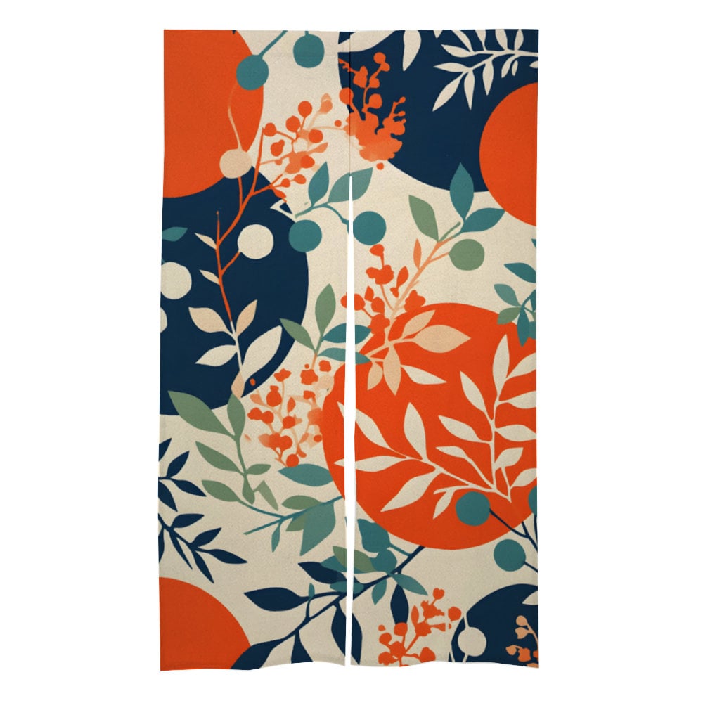 Japanese Abstract Floral Noren Door Curtain - Japanese Flower Room Divider - Japanese Noren, Japanese Doorway Curtain - Kitchen Curtain