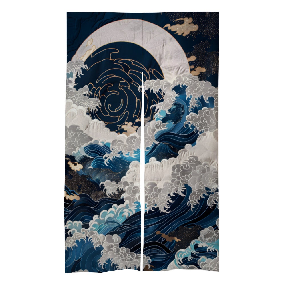 Japanese Noren Curtain, Japanese Great Wave Design Doorway Curtain, Traditional Noren Door Curtain, Japanese Wave curtain, Japan Great Wave