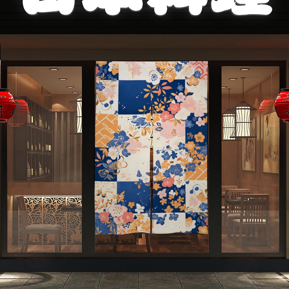 Japanese Noren, Colorful Floral designs Door Curtain - Japanese Harmony Floral Room Divider - Japanese Doorway Curtain - Kitchen Curtain