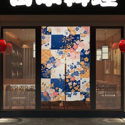 Japanese Noren, Colorful Floral designs Door Curtain - Japanese Harmony Floral Room Divider - Japanese Doorway Curtain - Kitchen Curtain