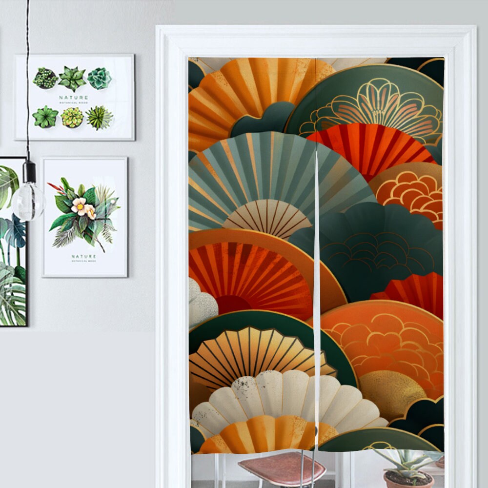 Japanese Fan Noren, Japanese sensu Pattern  Door Curtain, Curtain for Home Decoration, Perfect for Doorway, Wall Hanging, Room Dividers