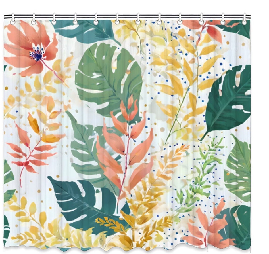 Botanical Shower Curtain - Tropical Plants Leaves Modern Fabric Waterproof Bathroom Decor With Hooks - Forest Shower Curtain