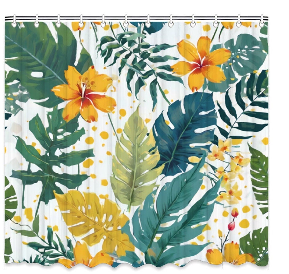 Botanical Shower Curtain - Tropical Floral Forest Modern Fabric Waterproof Bathroom Decor With Hooks - Forest Shower Curtain