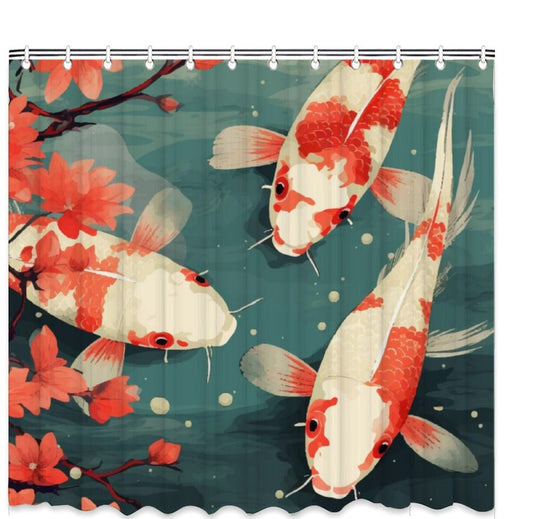 Japanese Koi Fish Shower Curtain,  Japanese Shower Curtain, Funny Gifts, Aesthetic Shower Curtain, Bathroom Decor, Waterproof shower curtain