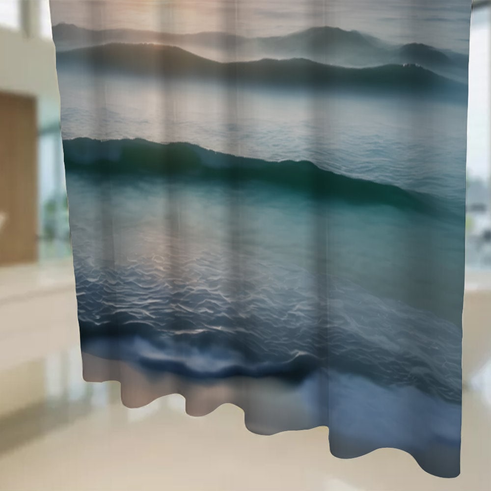 Ocean Sunset Landscape Shower Curtain, Waves Shower Curtain, Bathtub Shower Curtain, Waterproof shower curtain