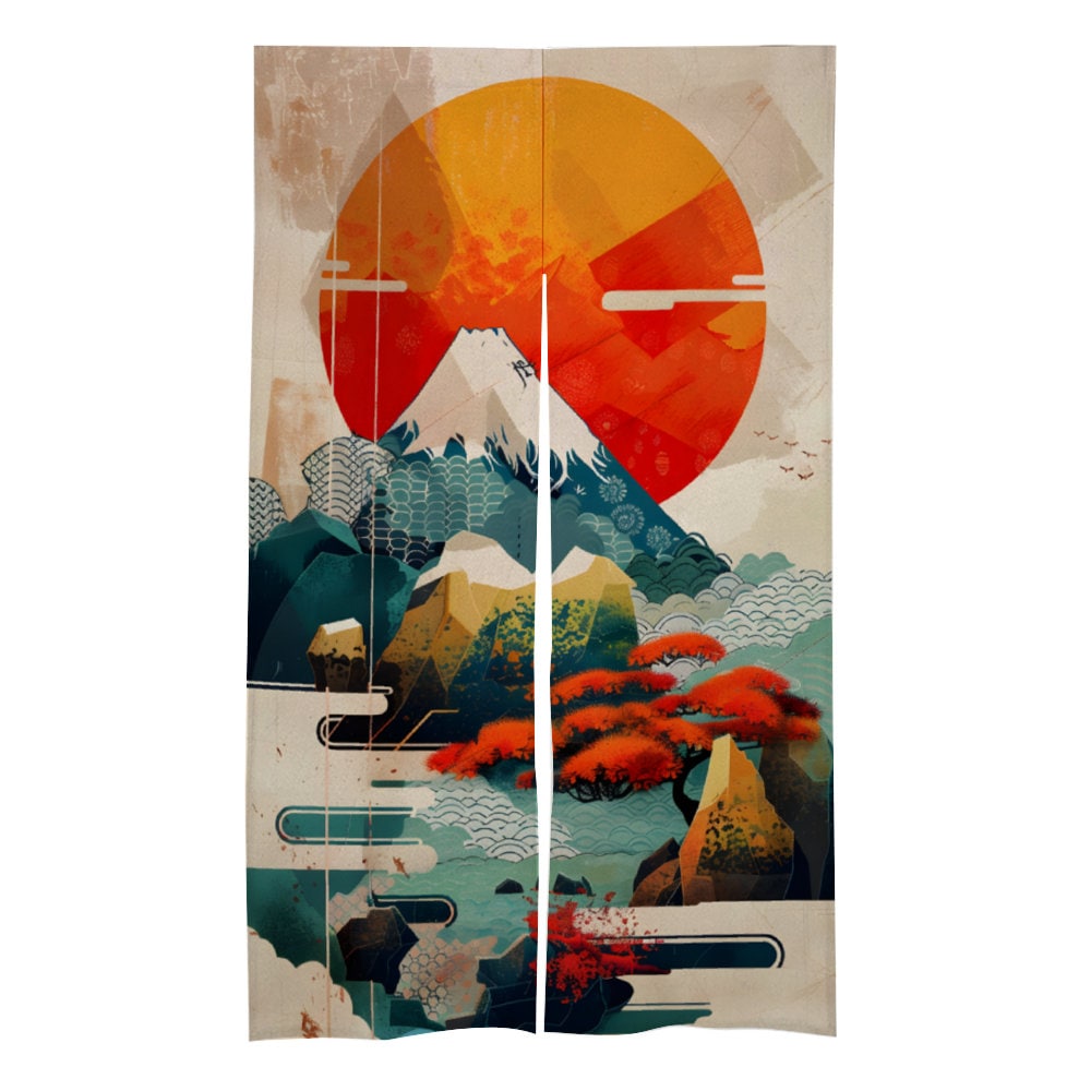 Japanese Noren, Abstract Mt Fuji Noren Door Curtain, Japanese Landscape Pattern Curtain, Mount Fuji curtain, Door Curtain, Room Divider