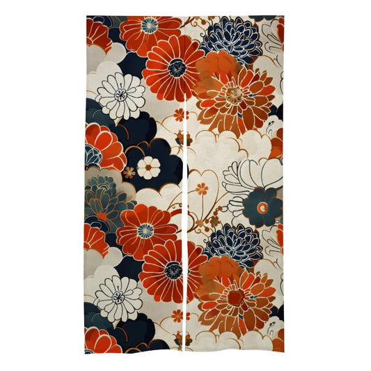 Japanese Noren Curtain, Mixed Floral Noren Door Curtain - Japanese Flower Pattern Room Divider - Japanese Noren, Japanese Door Curtain