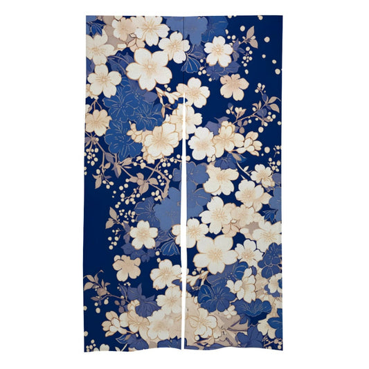 Japanese Noren, Indigo Sakura Mixed Floral Noren panel, Japanese Vintage Curtain, Japanese Traditional Door Curtain, Doorway Curtain