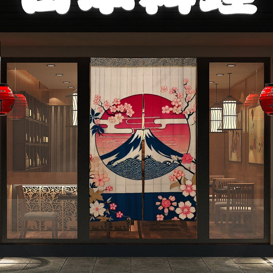 Japanese Noren, Japanese Vintage Mt Fuji Scene Noren, Japanese Landscape Pattern Curtain, Mount Fuji curtain, Door Curtain, Room Divider