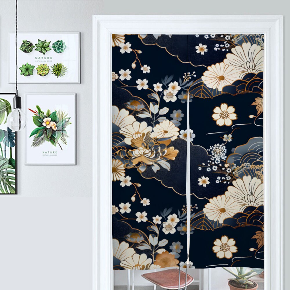 Japanese Noren, Mixed Floral Cherry Blossoms Noren Door Curtain - Japanese Traditional Pattern Room Divider - Japanese Door Curtain