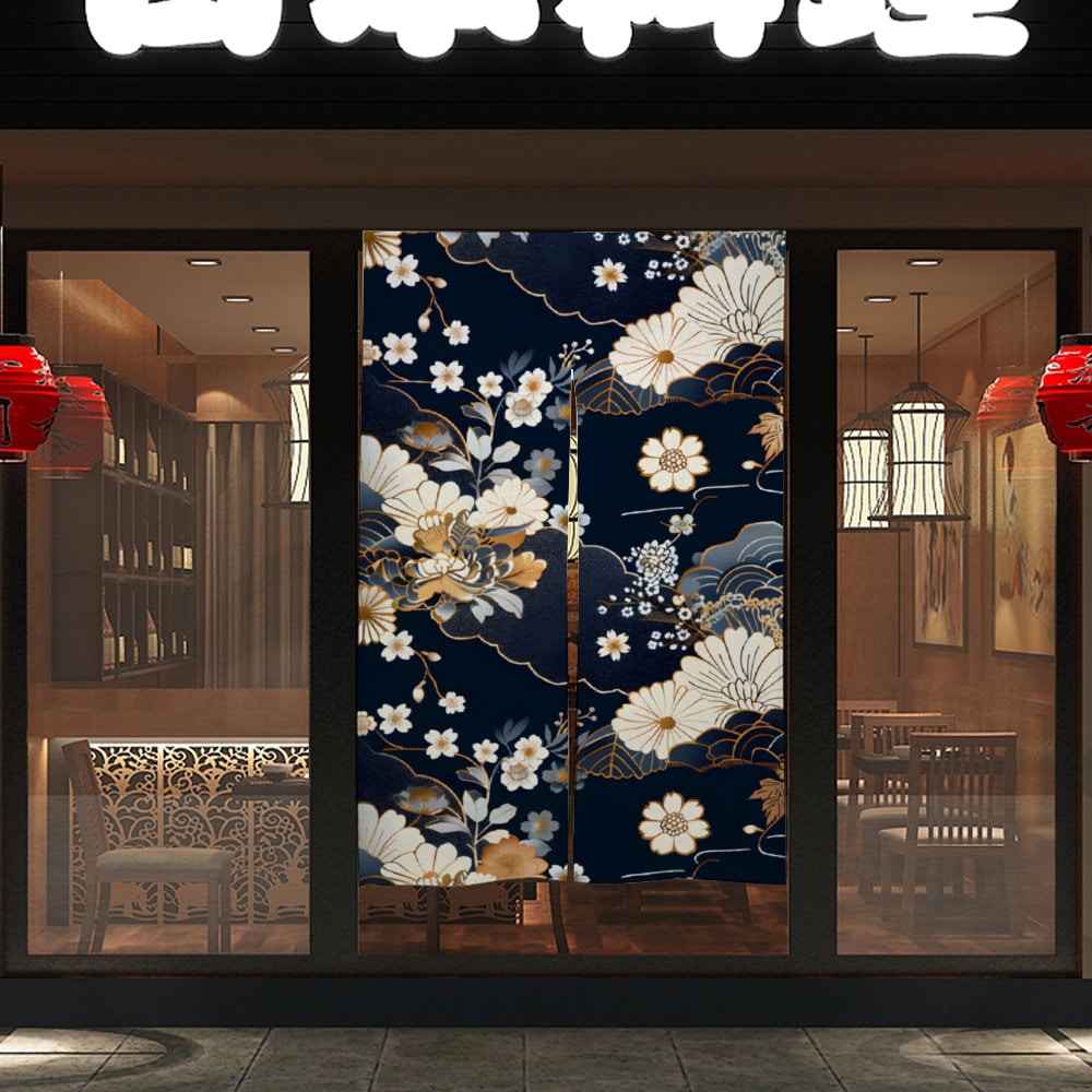 Japanese Noren, Mixed Floral Cherry Blossoms Noren Door Curtain - Japanese Traditional Pattern Room Divider - Japanese Door Curtain