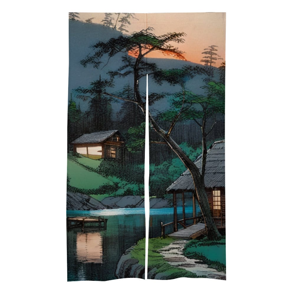 Japanese Noren, Japan Rural Night Landscape Noren Curtain - Room Divider for Home Decor - Japanese Doorway Curtain - Kyoto Door Curtain