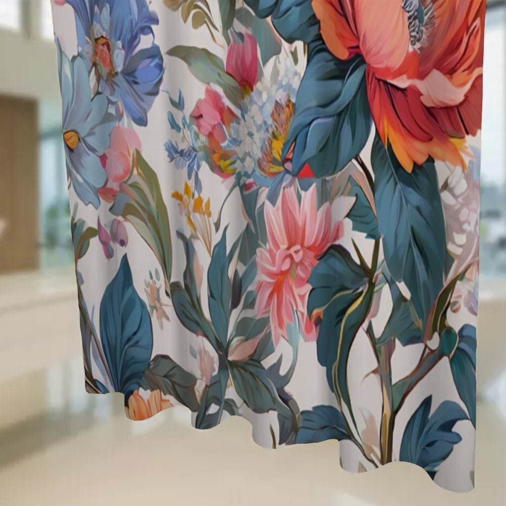 English Garden Floral Shower Curtain, Flower Waterproof Curtain, Nature Bath Decor Bathroom Curtain, Housewarming Gift