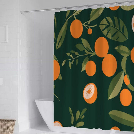 Botanical Tropical Fruit Shower Curtain - Orange Tree Modern Fabric Waterproof Bathroom Decor With Hooks - Bathtub Curtain