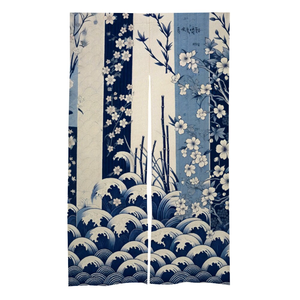 Japanese Noren, Japanese Door Curtain Featuring Japanese Traditional Elements, Cherry Blossom, Bamboo, Room Divider, Doorway Curtain