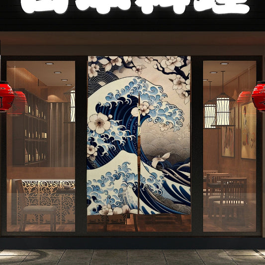 Japanese Noren, Japanese Great Great Wave Curtain, Traditional Noren Door Curtain, Japanese Wave curtain, Japan Great Wave Room Divider