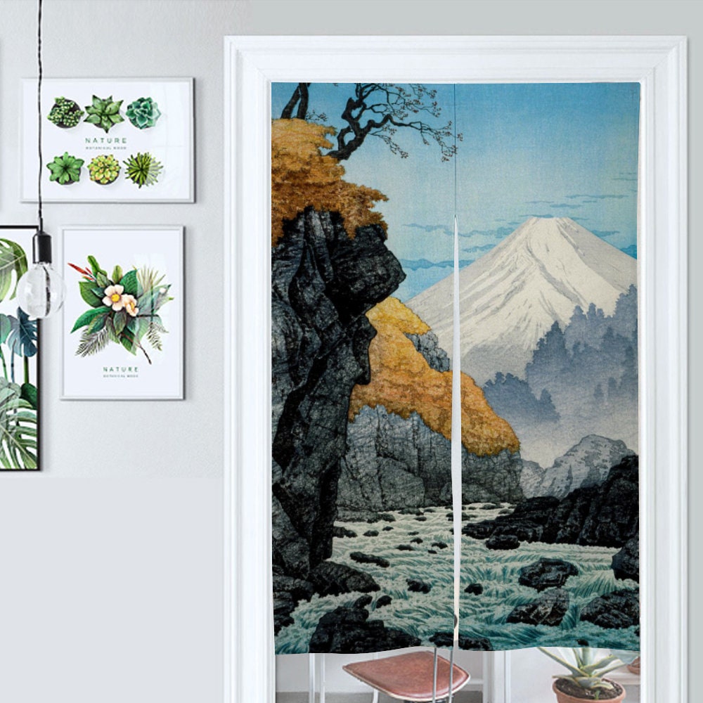 Japanese Noren, Japanese Painting mountain landscape Curtain Noren, Mount Ashitaka, Door Curtain, Room Divider