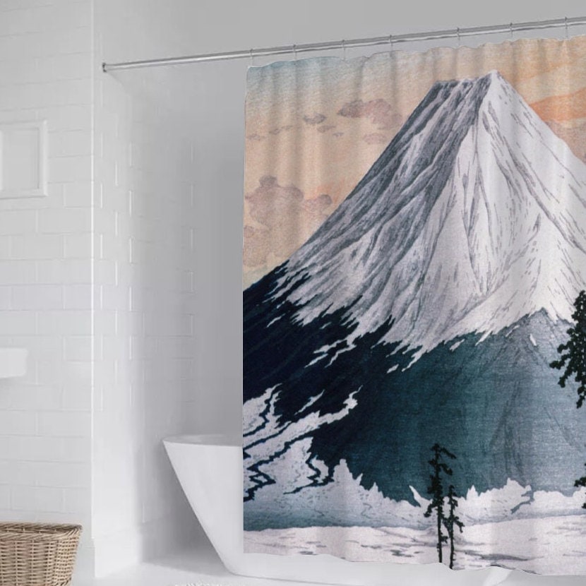 Japanese Artwork Shower Curtain, Mount Fuji Shower Curtain, Bath Shower Curtain, Waterproof shower curtain, Housewarming Gift