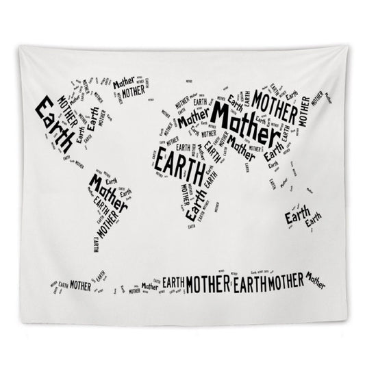 Funny Tapestry, Wall Hanging Tapestry, Typography world map, Mother Earth Text Wall Art, Include wall hanging kits