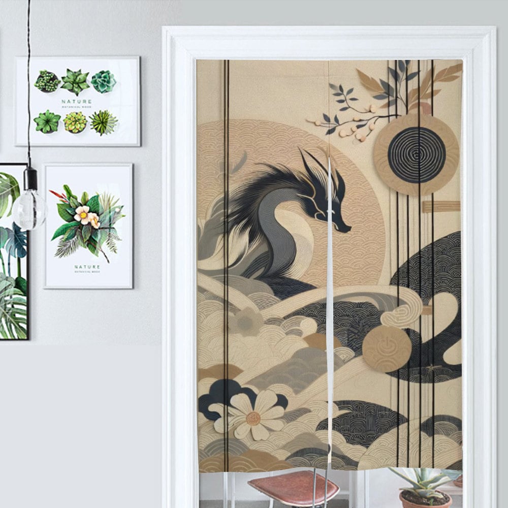 Japanese Dragon Noren, Japanese Doorway Curtain, Japanese Element aesthetics, Entryway Curtain, Door Curtain